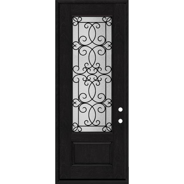 Regency 36 in. x 96 in. 3/4Lite Georgian Decorative Glass LHIS Onyx Mahogany Fiberglass Prehung Front Door