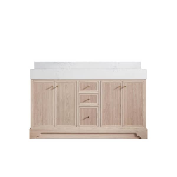 Willow Collections Manhattan Oak 60 in. W x 22 in. D x 36 in. H Double Sink Bath Vanity in White Oak with 5" Empira Quartz Top