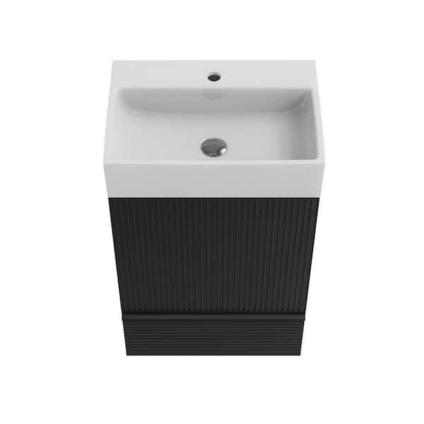 BEANS 20 in. W Single Sink Freestanding Striped Matt Black Bath Vanity with White Ceramic Top for Modern Bathroom