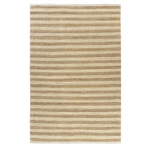 Nautical Coastal White/Tan 7 ft. 9 in. x 9 ft. 9 in. LR82490 Striped Hand-Woven Indoor Area Rug