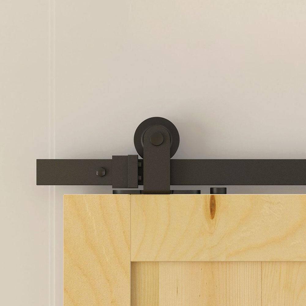 Matte Black 132-Inch Top Mount Sliding Barn Door Hardware Kit