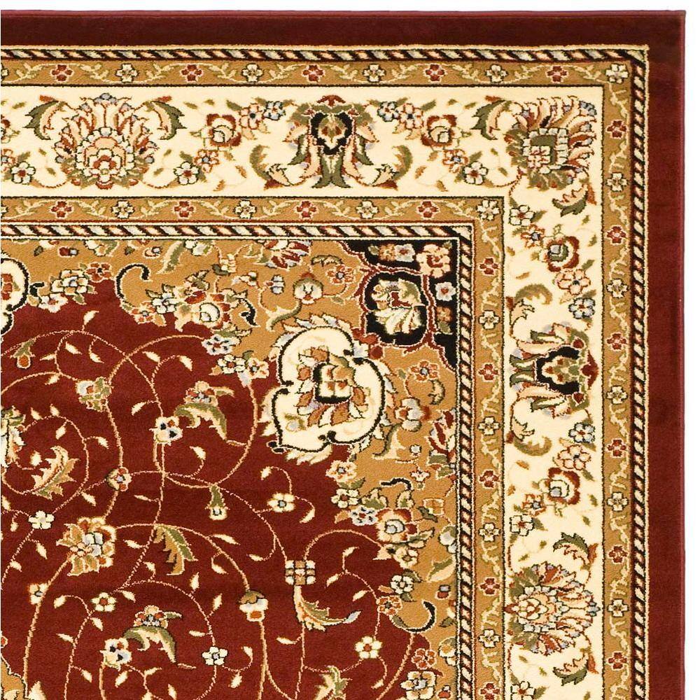 Red and Ivory Floral Synthetic 8' x 11' Area Rug