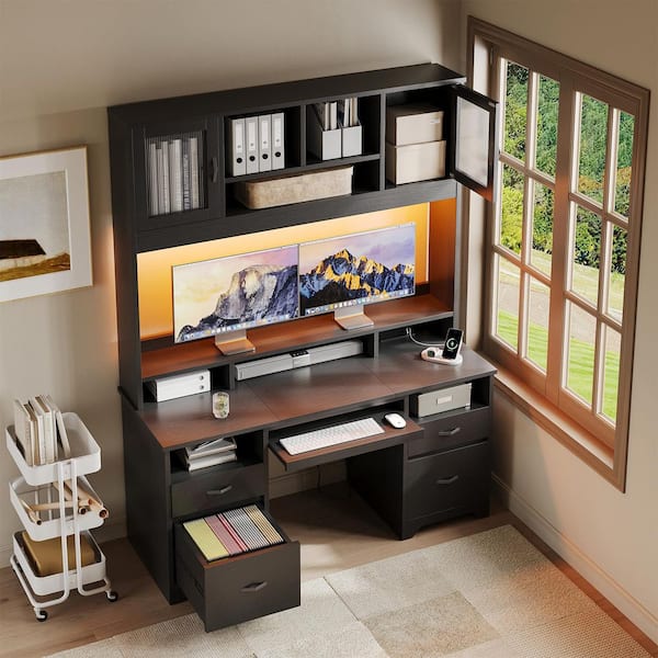 Bestier 59 in. Rectangular Black Ergonomic Computer Desk with