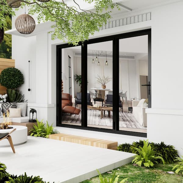 108 in. x 80 in. Left Swing/Outswing Double Tempered Glass Black Aluminum Folding Patio Door (3-folding)