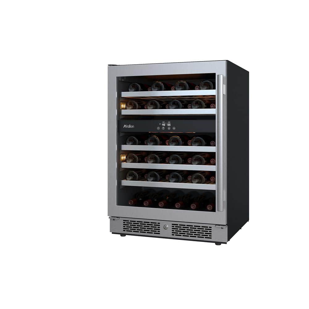 Avallon 24" Black Stainless Steel Dual Zone Wine Cooler with LED Lighting