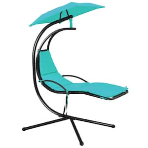 Metal Outdoor Patio Chaise Lounge Chair with Turquoise Canopy Cushions