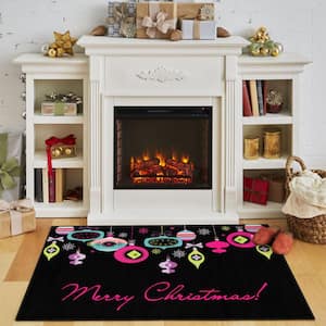 Bright Ornaments Black 2 ft. 6 in. x 4 ft. 2 in. Holiday Area Rug