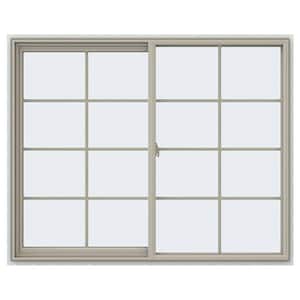 59.5 in. x 47.5 in. V-2500 Series Desert Sand Vinyl Left-Handed Sliding Window with Colonial Grids/Grilles