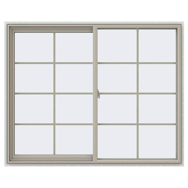 JELD-WEN 59.5 in. x 47.5 in. V-2500 Series Desert Sand Vinyl Left-Handed Sliding Window with Colonial Grids/Grilles