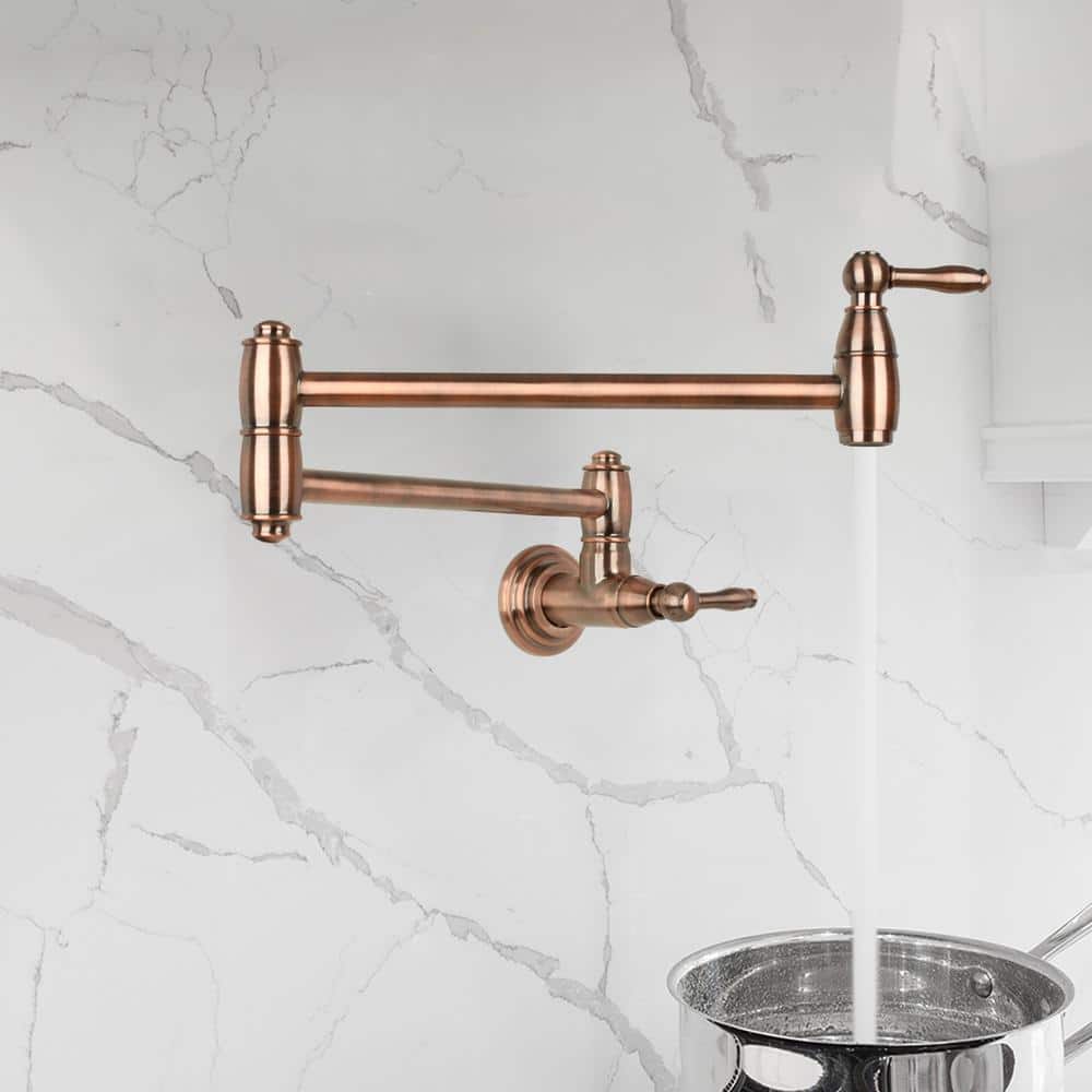 Antique Copper Brass Wall-Mounted Pot Filler Faucet