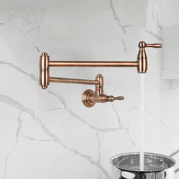 Wall-Mounted Pot Filler Faucet in Antique Copper