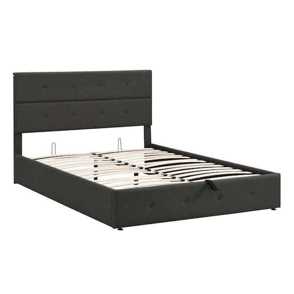 GOJANE 83.5 in. W Gray Queen Size Upholstered Platform Bed with