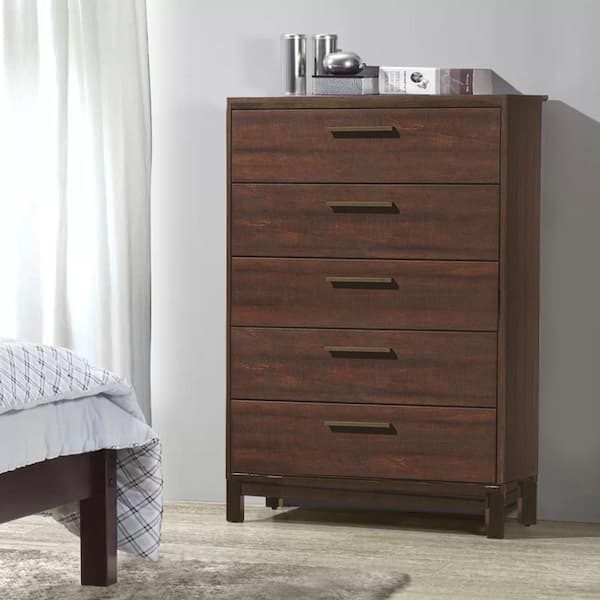 Benjara 15.75 in. Brown 5-Drawer Chest of Drawers