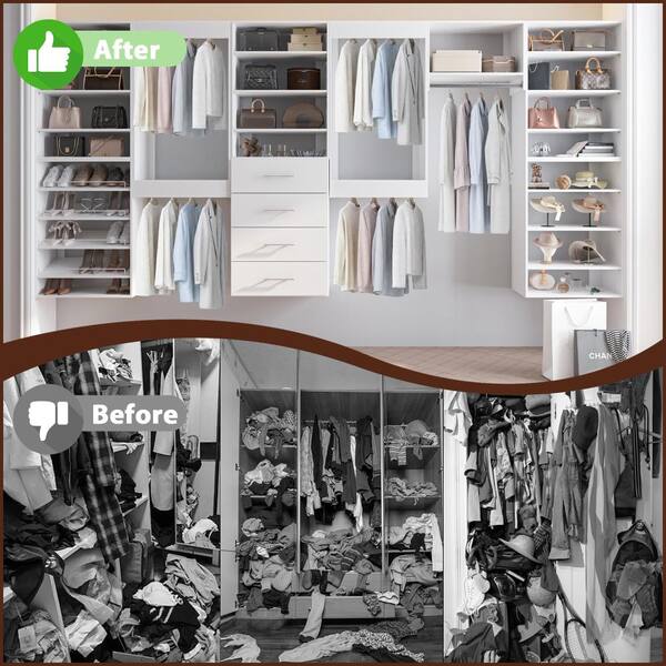 Luxeyard 84 in W White Modular Closet System Wood Closet Organizer