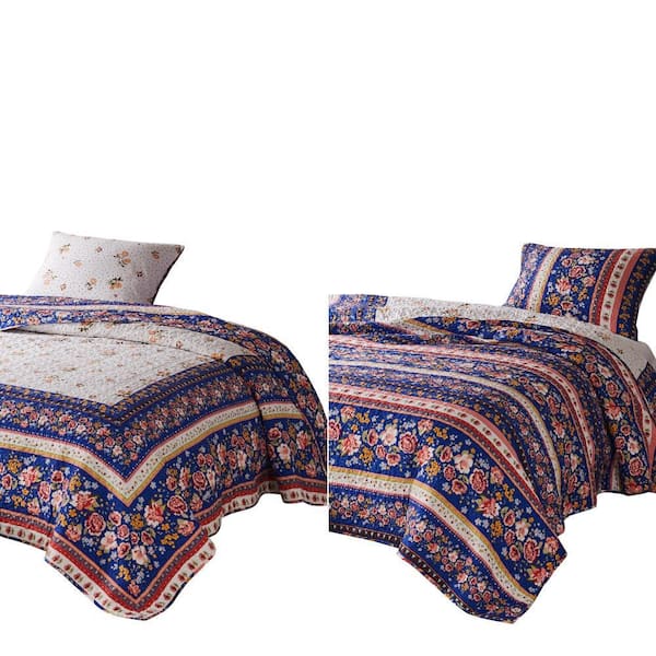 Benjara 2-Piece Multicolor Solid Twin Size Microfiber Quilt Set