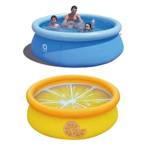 8 ft. Round Prompt Set and Inflatable Outdoor Backyard Swimming Pool, Blue (2-Pack)