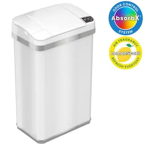 4 Gal. Touchless Sensor Trash Can with AbsorbX Odor Control System and Fragrance, Pearl White, Slim Bathroom Bin, 15 L