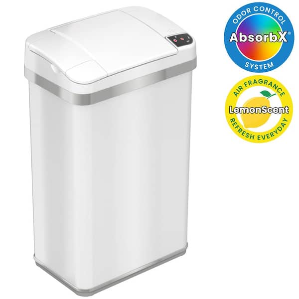 iTouchless 4 Gal. Touchless Sensor Trash Can with AbsorbX Odor Control System and Fragrance, Pearl White, Slim Bathroom Bin, 15 L