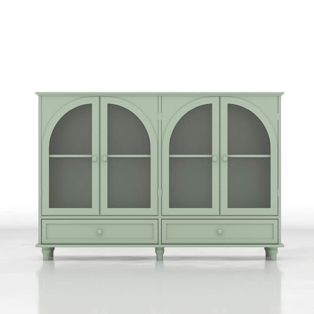Avex Mint Green 36.8 in. H Display Freestanding Storage Cabinet with 2 Drawers and 4 Arched Glass Doors