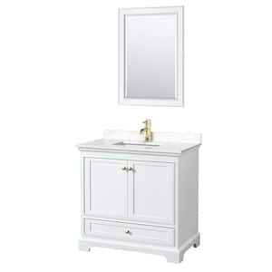 Deborah 36 in. W x 22 in. D x 35 in. H Single Sink Bath Vanity in White with Carrara Cultured Marble Top and 24" Mirror