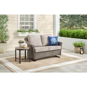 Brooke Mill Brown Metal 2-Person Wicker Outdoor Glider with CushionGuard Putty Tan Cushion