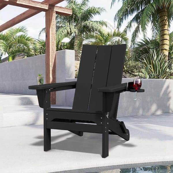 JEAREY Classic Black Folding Plastic Adirondack Chair with Double