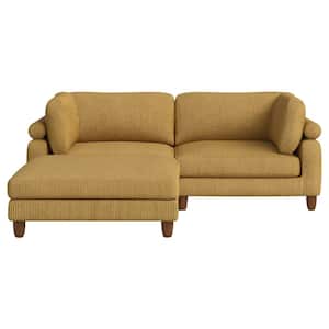 89 in. Round Arm Polyester Corduroy Upholstery L-Shaped Reversible Deep-Seated 3-Piece Corner Sectional Sofa in. Yellow
