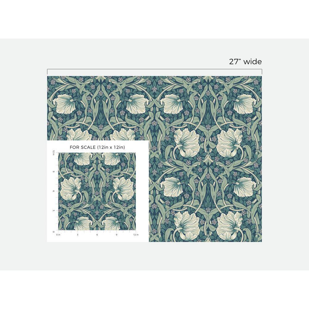Teal and Sandstone Floral Peel and Stick Vinyl Wallpaper