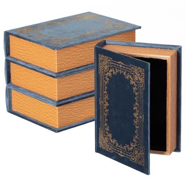 Vintiquewise Set of 4 Decorative Vintage Book Shaped Trinket Storage Box, Blue