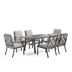 Claremont 7-Piece Metal Outdoor Dining Set with Brown Cushions