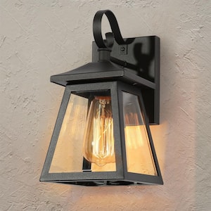 Modern Black Outdoor Wall Light, Ceno 1-Light Farmhouse Outdoor Wall Lantern Light Sconce with Clear Glass Shade