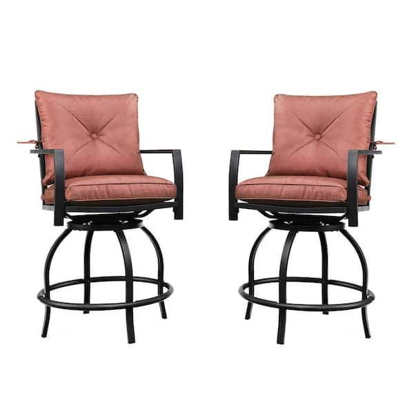 Patio Festival Swivel Metal Outdoor Bar Stool With Red Cushion 2 Pack
