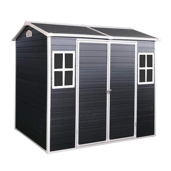 4 x 8 ft. Resin Outdoor Storage Shed with 2-Window and Double-Door, Plastic Shed with Floor, Black (30.7 sq. ft.)