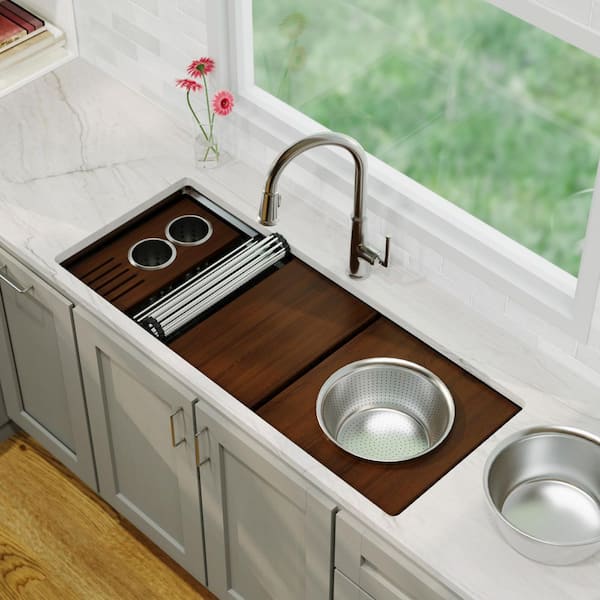 45 in. Undermount Single Bowl 16-Gauge Stainless Steel Workstation Kitchen Sink