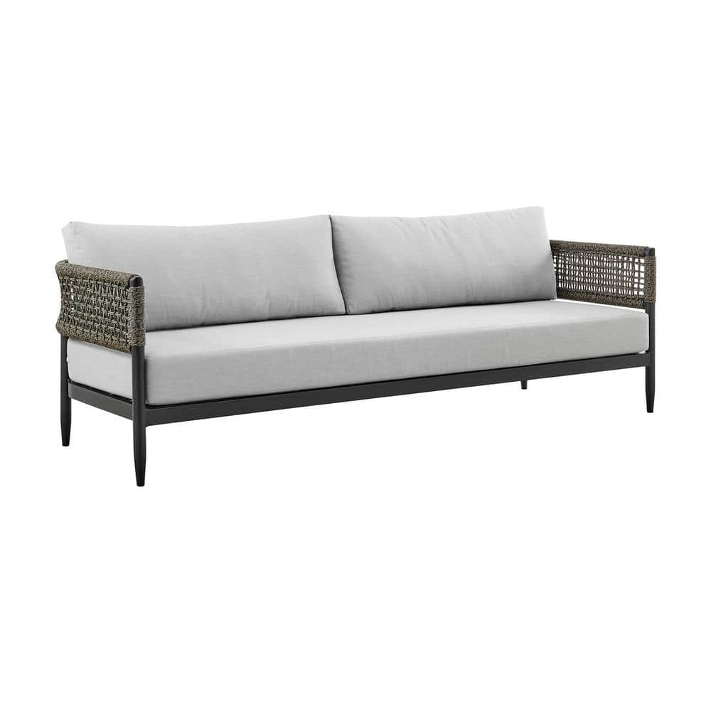 Alegria Black Aluminum and Rope Outdoor Sofa with Gray Cushions