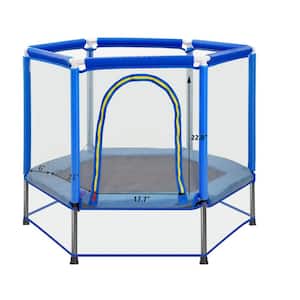 55 in. Outdoor Park Blue Kids Mini Trampoline with Safety Enclosure and Ocean Balls