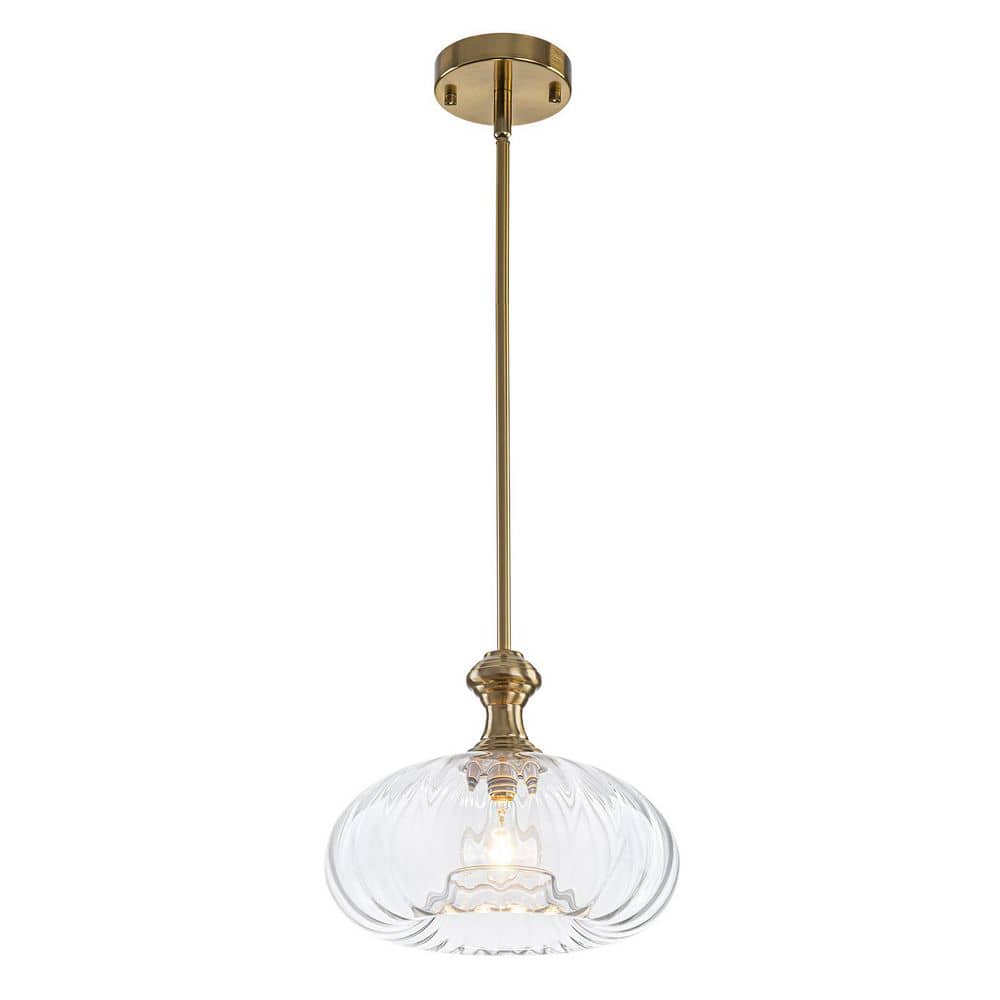 1-Light 11 in. Gold Pendant Light with Ribbed Glass Shade price history on PriceWatchPro