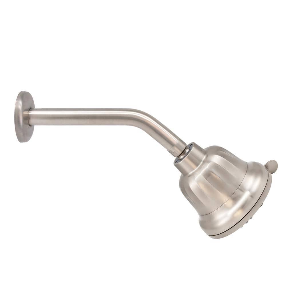 Westbrass 7-Spray Patterns 1.8 GPM 5 in. Wall Mount Fixed Shower Head with Filter and 8 in. Brass Shower Arm in Satin Nickel