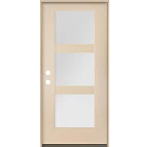 BRIGHTON Modern 36 in. x 80 in. 3-Lite Right-Hand/Inswing Satin Etched Glass Unfinished Fiberglass Prehung Front Door