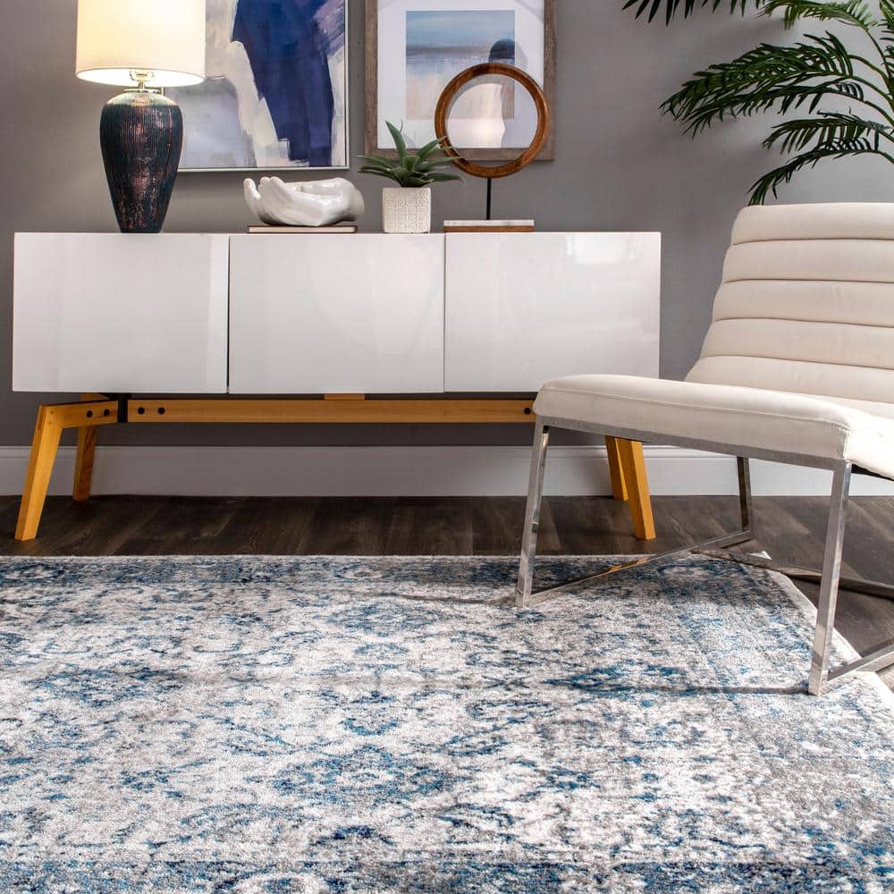 Anaelle Vintage Blue and Gray Synthetic Oriental Area Rug