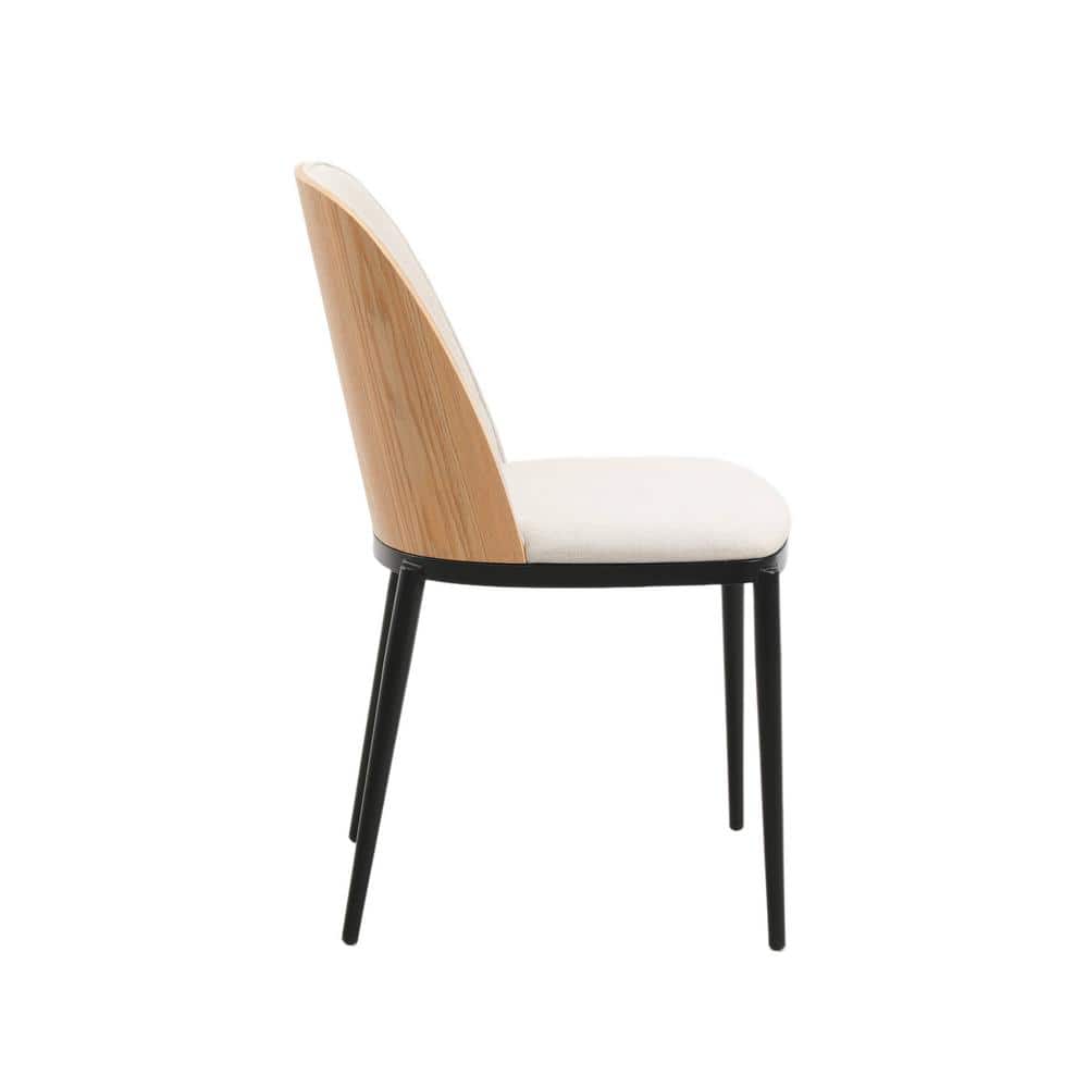 Beige Upholstered Metal Frame Dining Side Chair Set