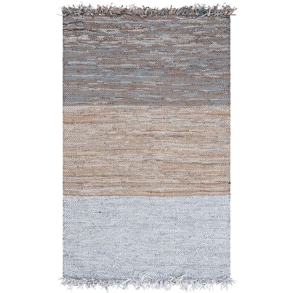 Vintage Leather 5 ft. x 8 ft. Gray/Beige Gradient Striped Area Rug