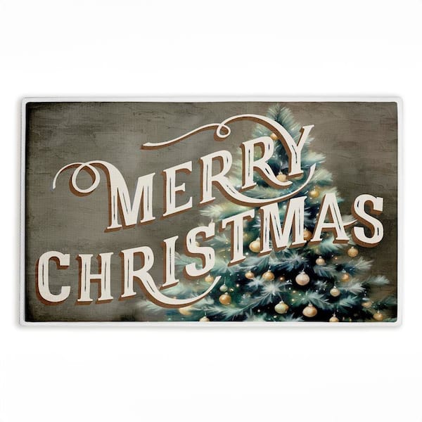 Vintage Merry Christmas Greeting 18 in. x 30 in. Brown Graphic Polyester Blend Rectangle Bath Mat