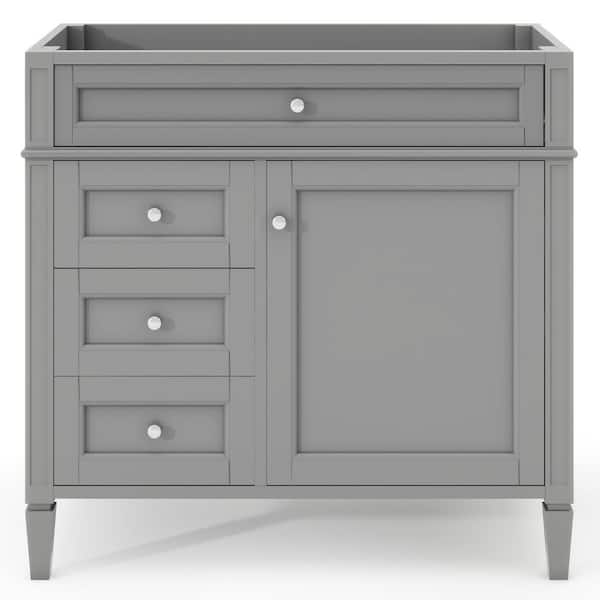 Lycvki 36 in. W x 18 in. D x 33 in. H Bath Vanity Cabinet without Top with 2 Drawers and a Tip-out Drawer in Gray