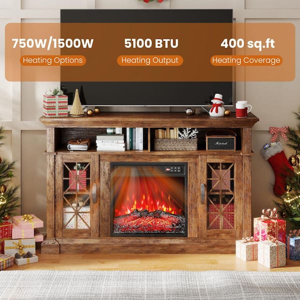Gymax 18'' Electric Fireplace Insert 750W/1500W Fireplace Heater w