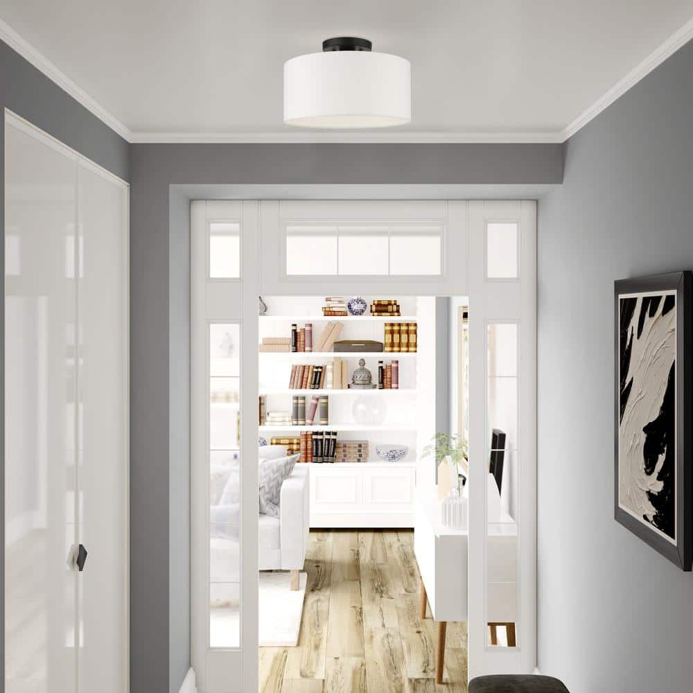 Meridian Contemporary Black Drum Semi-Flush Ceiling Light