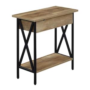Tucson 11.25 in. Weathered Barnwood/Black 24 in. Rectangle Particle Board Flip Top End Table with Charging Station