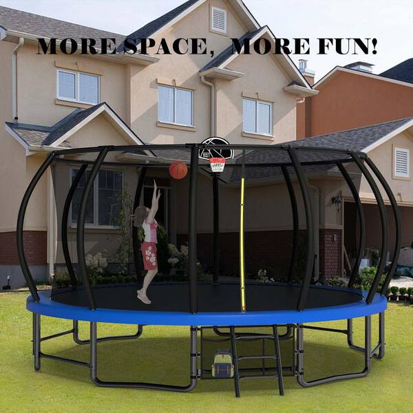 Unbranded - 16 ft. Heavy Duty Outdoor Trampoline Anti-Rust Coating ASTM Approval for Kids and Adults, Pumpkin Trampolines