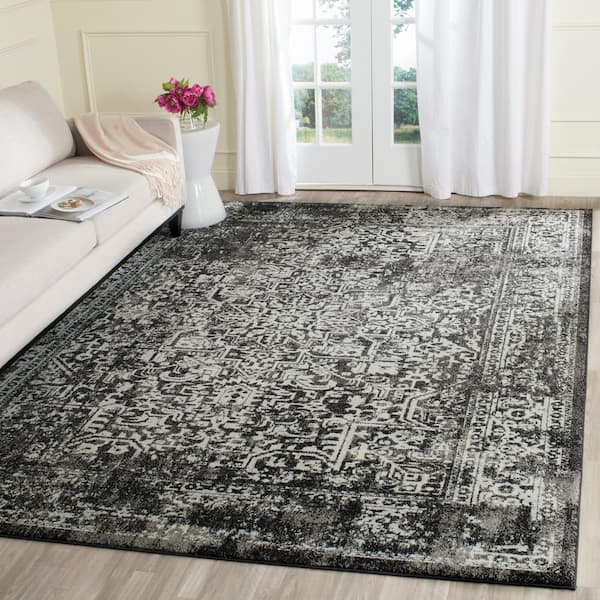 Evoke Black/Gray 9 ft. x 9 ft. Distressed Border Medallion Square Area Rug