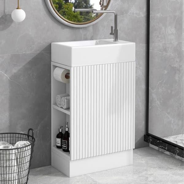Modern 18.6 in. W x 10.6 in. D x 33.2 in. H Single Sink Freestanding White Bath Vanity in MDF Board with Ceramic Top